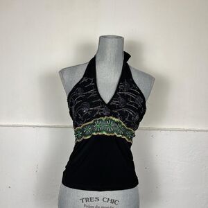 INSANE Vintage Y2K Halter Beaded Sequence Top